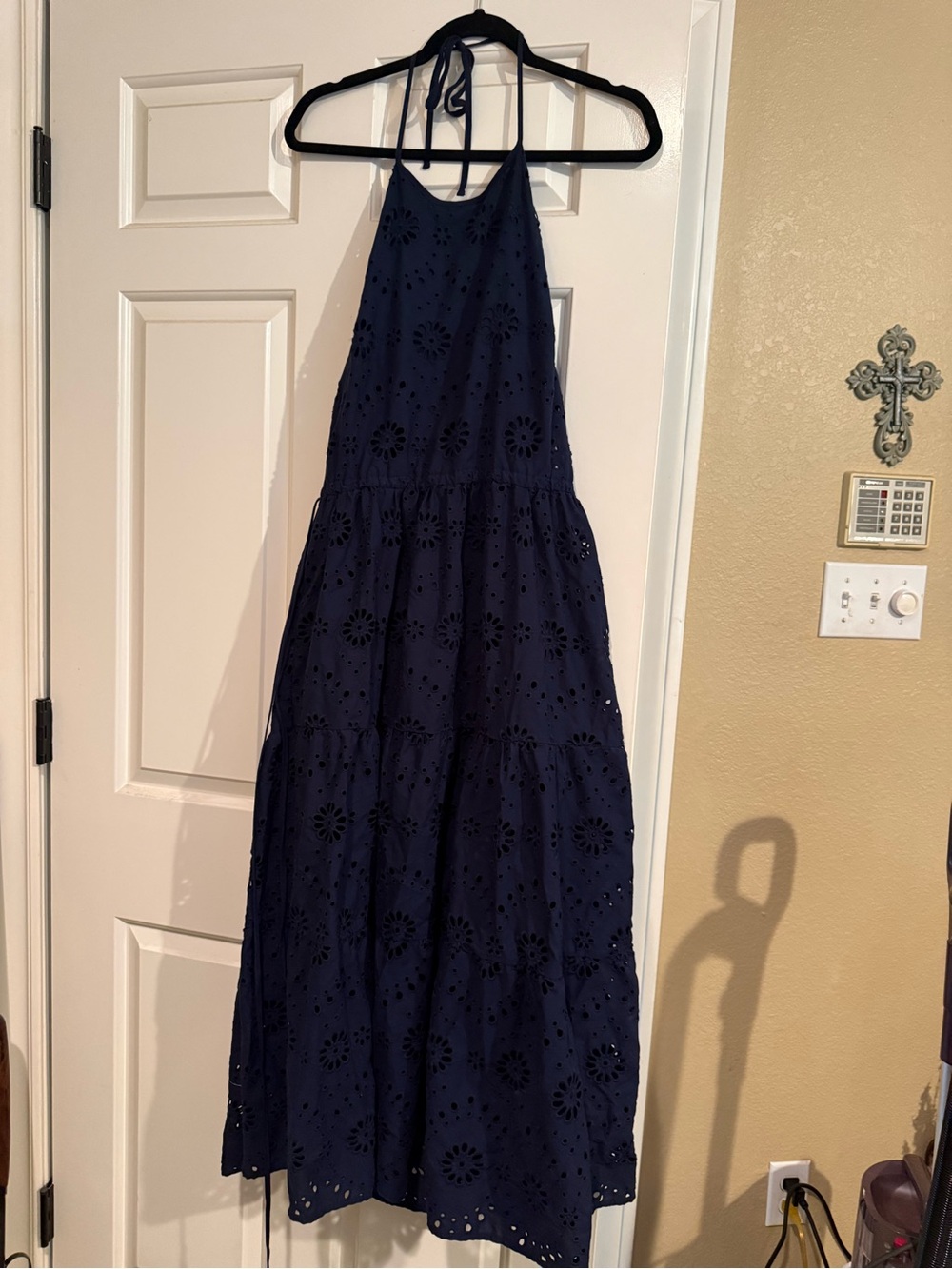 Time and Tru Navy Eyelet Halter Tiered Maxi Dress